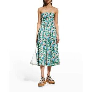Ganni Women’s Sz S/M Beachwear Wrap Dress In Floral Azure Blue Sold Out NWOT